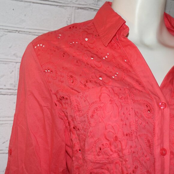 🌺 Cathy Daniels Coral Blouse – Button-Down & Breezy – Size L - Picture 4 of 6